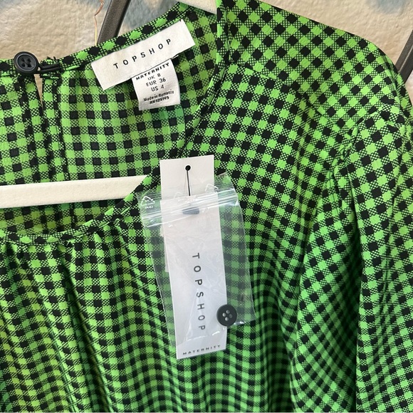 NWT Topshop Gingham Smocked Long Sleeve Maternity Midi Dress Green & Black Sz 4 - Picture 4 of 15